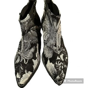 PINKO Black & Beige Brocade Ankle Boots | Made in Italy